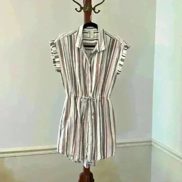 Japna Women's Size Large 100% Cotton Striped Short Sleeve Shirt Dress - Picture 1 of 6